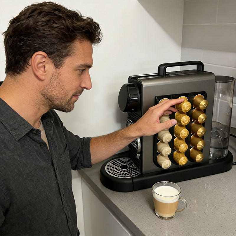 Capsule Coffee Pod Holder Wall Mounted [No Drilling Required] Compatible with Nespresso Multi-Brand Capsules  Space Saving
