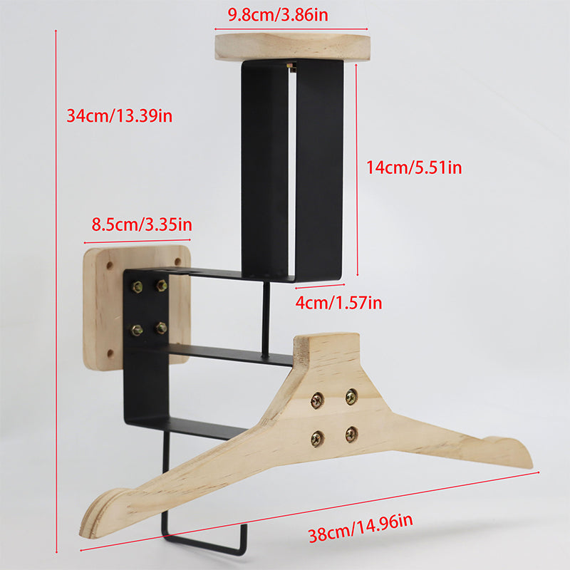 Wooden Motorcycle Helmet Wall Hanger - Stainless Steel Wall Mount for Storing Tactical Gear & Bike Accessories