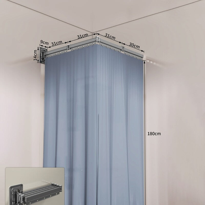 Foldable Shower Curtain Set, Invisible Waterproof Polyester Shower Divider, Retractable for Wet & Dry Zone Separation.