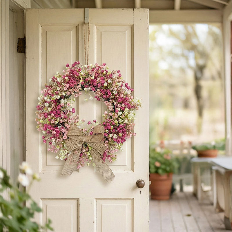 Colorful Eucalyptus Wreath, Realistic Round Handmade Spring Floral Wreath with Bow, Main Door Decoration