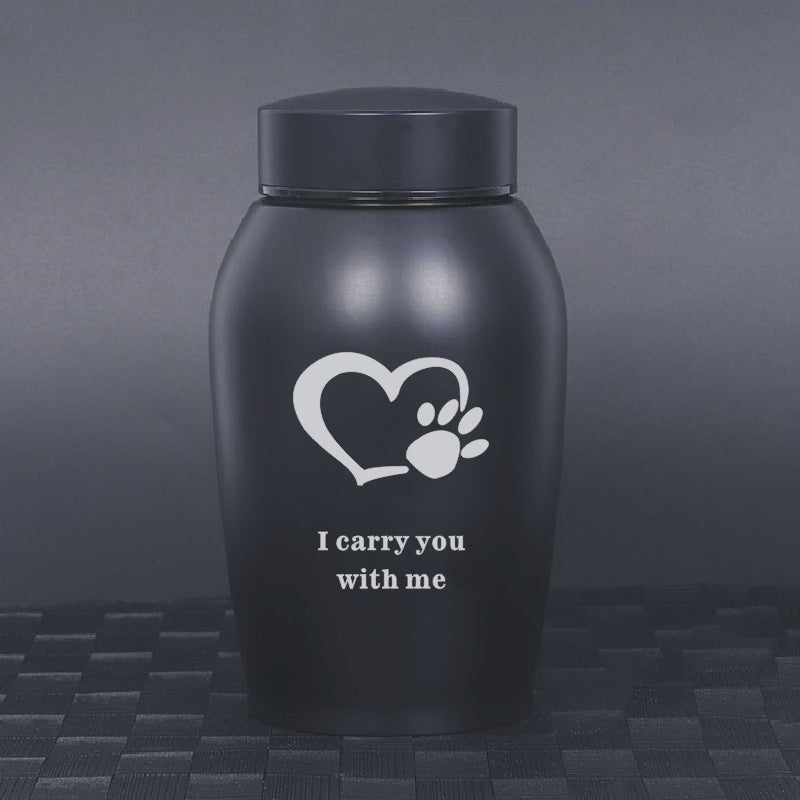 Stainless Steel Pet Memorial Urn: Black Portable & Moisture-Proof Ash Keepsake Designed for Small Pets