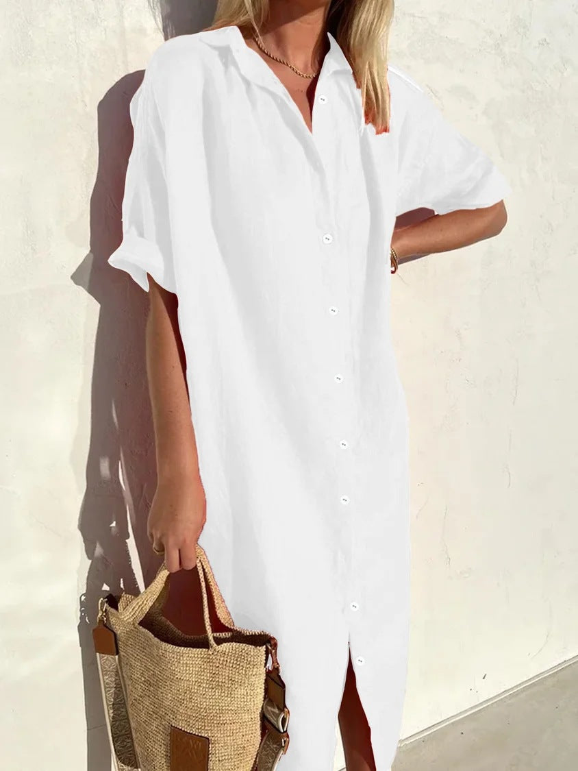 Loose Short Sleeve Button-Up Dress for Women