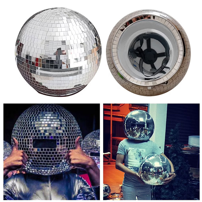 Silver Mirror Helmet Mask, Reflective Disco Costume Headgear for EDM Raves, Music Festivals, DJ Stage Performance
