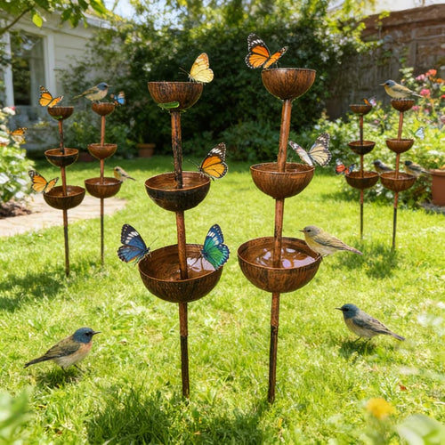 3-Tier Vintage Rustic Metal Bird Watering Station | 3-Tier Rusty Iron Garden Water Collector Feeder, Outdoor Garden Patio Decor
