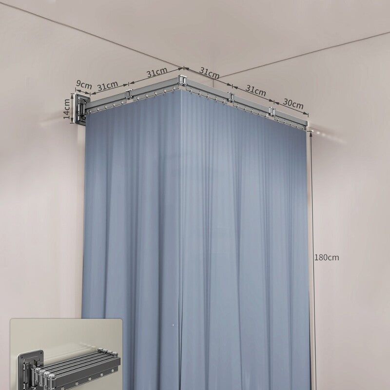 Foldable Shower Curtain Set, Invisible Waterproof Polyester Shower Divider, Retractable for Wet & Dry Zone Separation.